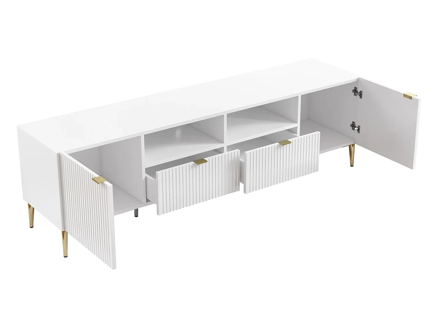 Móvel De Tv*Vente-unique Móvel de TV com 2 portas, 2 gavetas e 2 nichos em MDF e aço e dourado YESINIA Branco