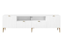 Móvel De Tv*Vente-unique Móvel de TV com 2 portas, 2 gavetas e 2 nichos em MDF e aço e dourado YESINIA Branco