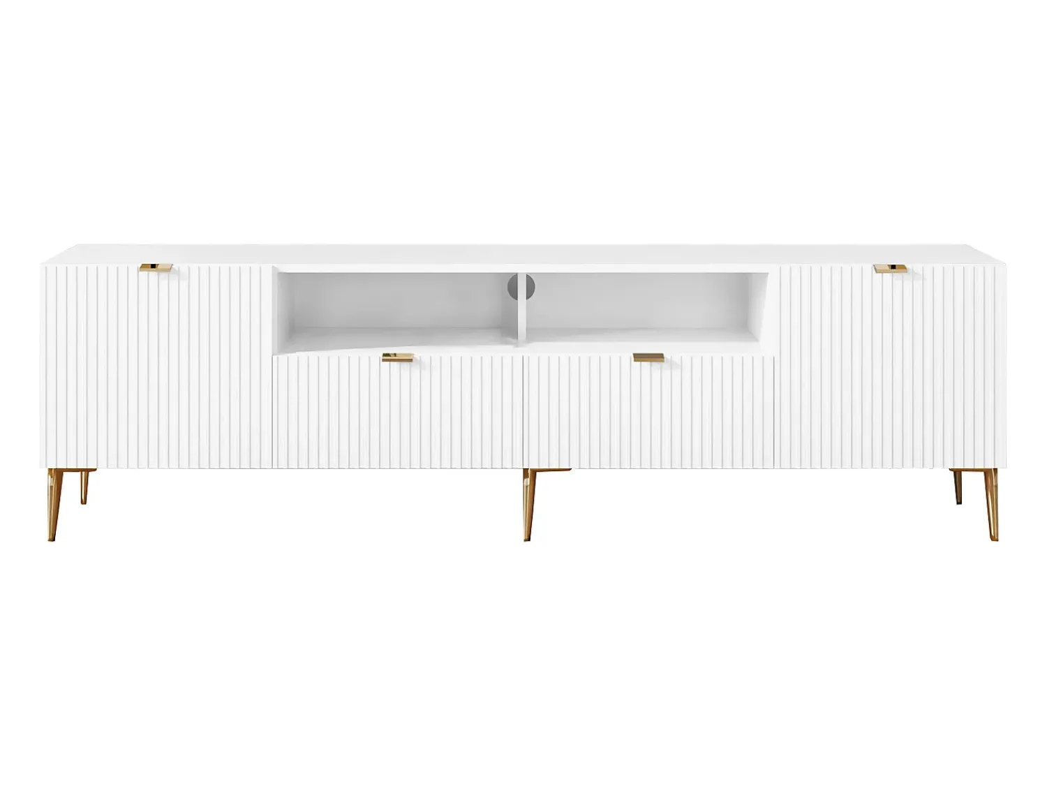 Móvel De Tv*Vente-unique Móvel de TV com 2 portas, 2 gavetas e 2 nichos em MDF e aço e dourado YESINIA Branco