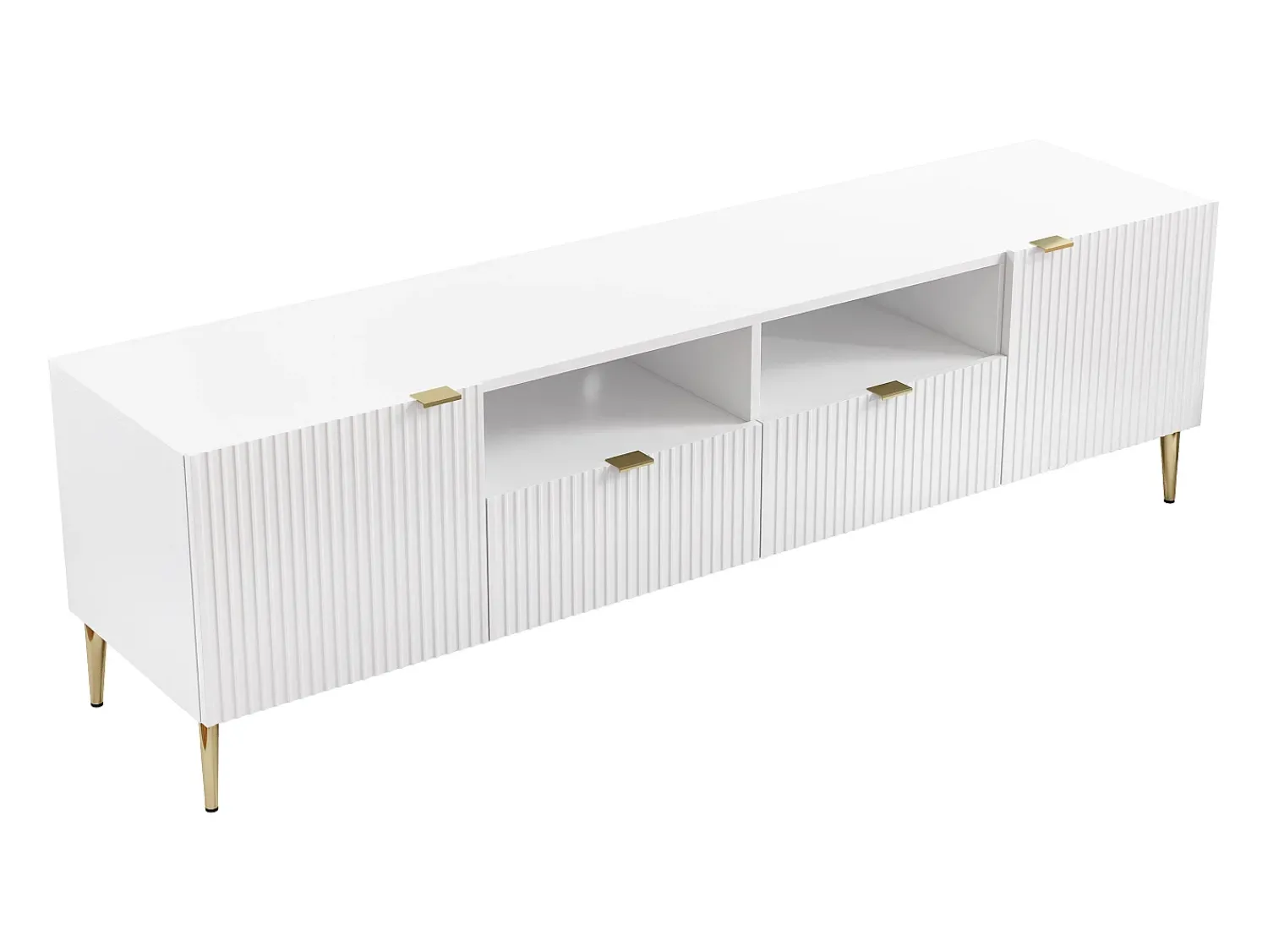 Móvel De Tv*Vente-unique Móvel de TV com 2 portas, 2 gavetas e 2 nichos em MDF e aço e dourado YESINIA Branco