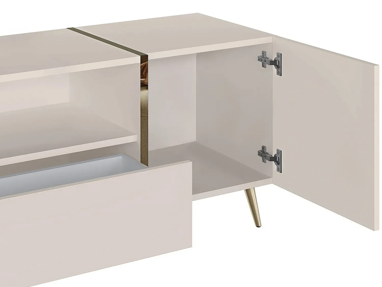 Móvel De Tv*Vente-unique Móvel de TV com 2 portas, 1 gaveta e 1 prateleira - Bege e Dourado - MARZIALO Bege / Dourado