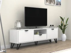 Móvel De Tv|Vente-unique Móvel de TV com 2 portas, 1 gaveta e 1 nicho e preto - CARDELIA Branco