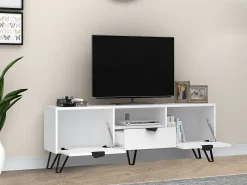 Móvel De Tv|Vente-unique Móvel de TV com 2 portas, 1 gaveta e 1 nicho e preto - CARDELIA Branco