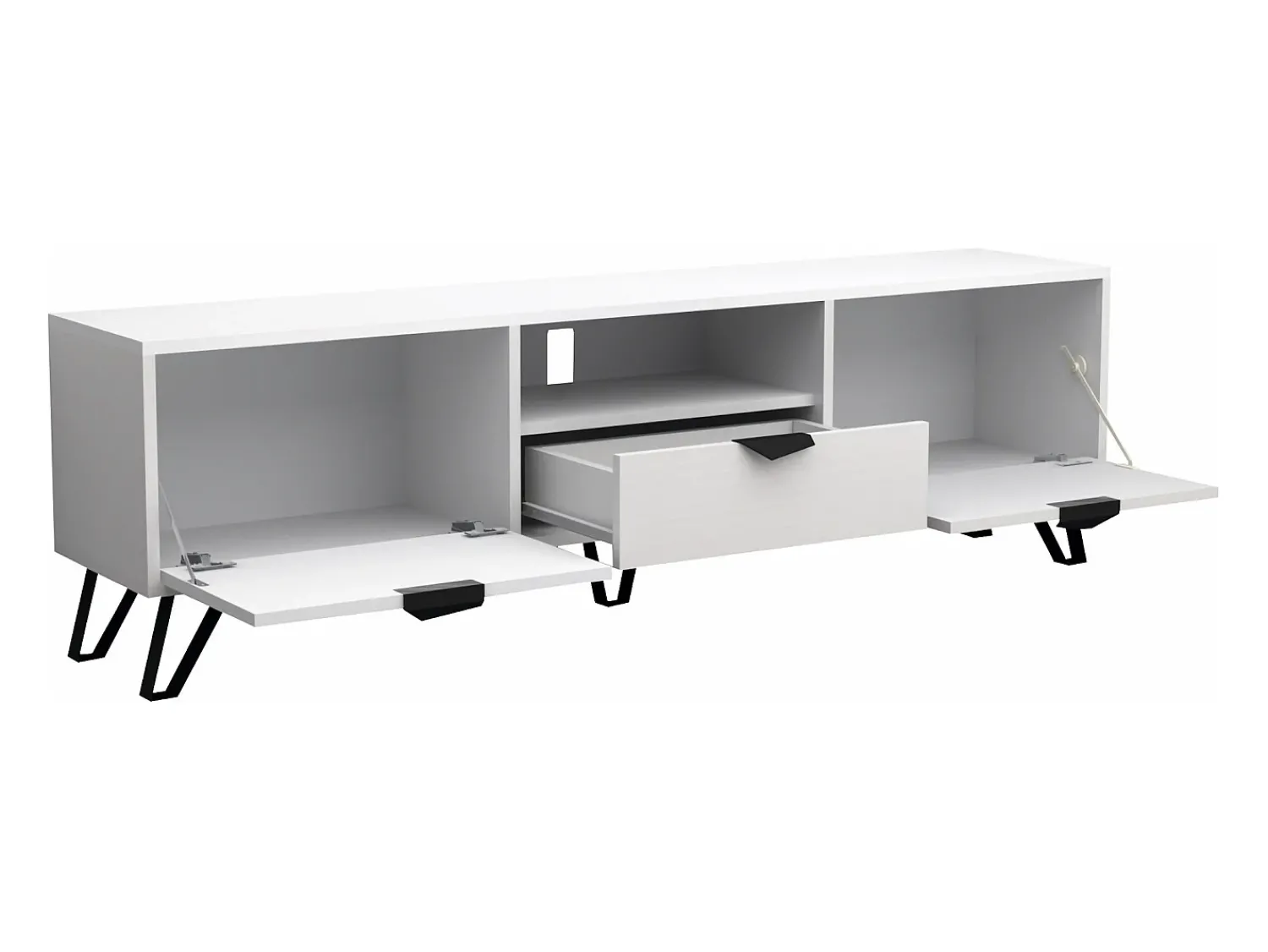 Móvel De Tv|Vente-unique Móvel de TV com 2 portas, 1 gaveta e 1 nicho e preto - CARDELIA Branco