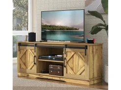 Móvel De Tv*Merax Móvel de TV com 2 portas de correr - prateleiras reguláveis - para sala de estar, sala de jantar - estilo clássico - Castanho