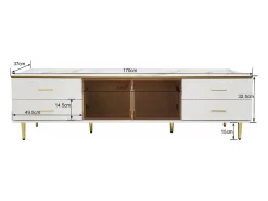 Móvel De Tv*Hauss Spole Móvel de TV com 2 portas de vidro temperado marrom e 4 gavetas, tampo em folheado de mármore , corpo e dourado Branco