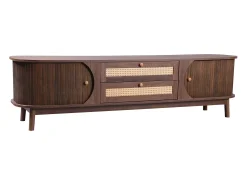 Móvel De Tv*Hauss Spole Móvel de TV com 2 portas de correr e 2 gavetas em rattan, folheado a madeira castanha Castanho