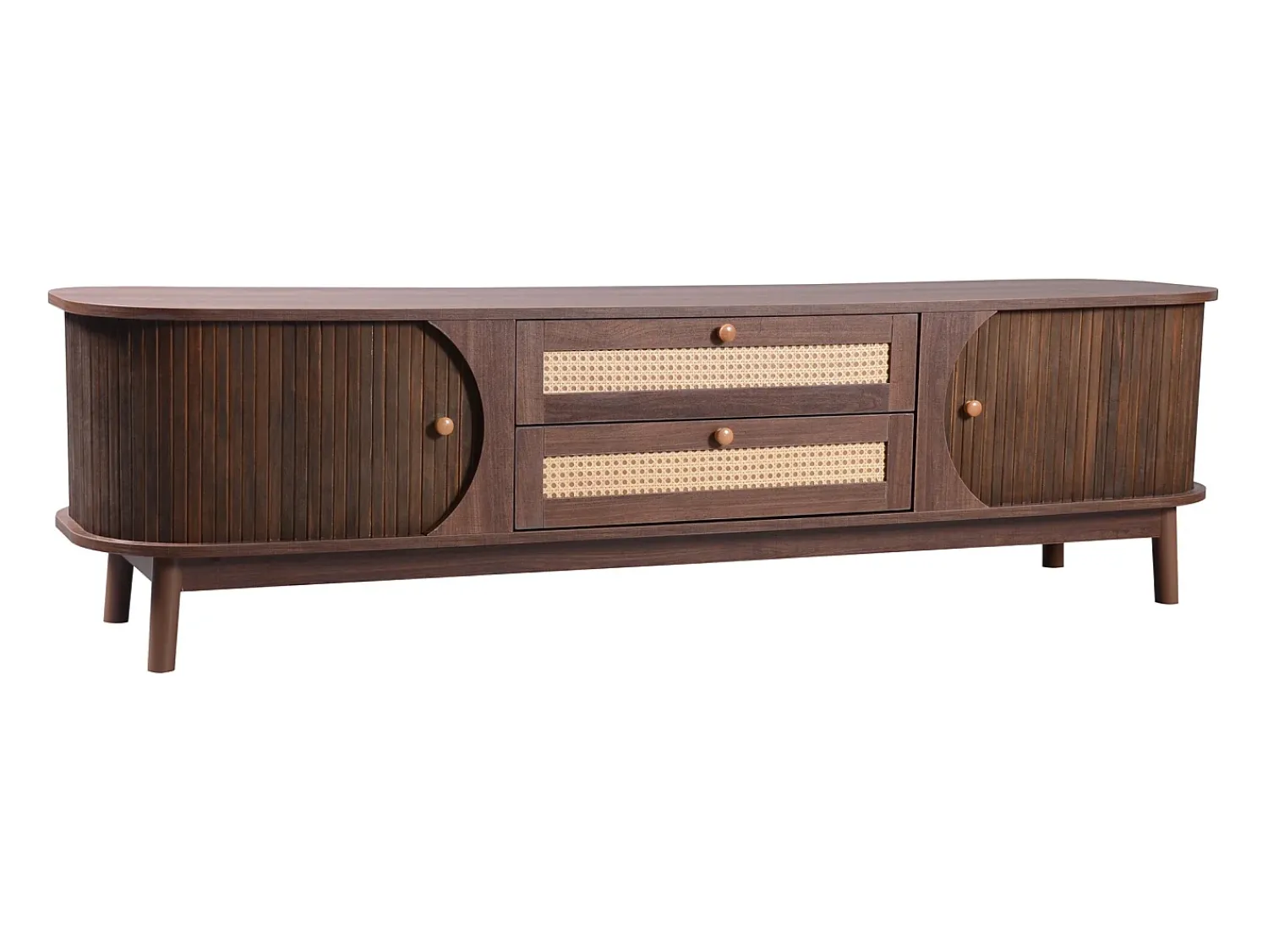 Móvel De Tv*Hauss Spole Móvel de TV com 2 portas de correr e 2 gavetas em rattan, folheado a madeira castanha Castanho