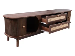 Móvel De Tv*Hauss Spole Móvel de TV com 2 portas de correr e 2 gavetas em rattan, folheado a madeira castanha Castanho