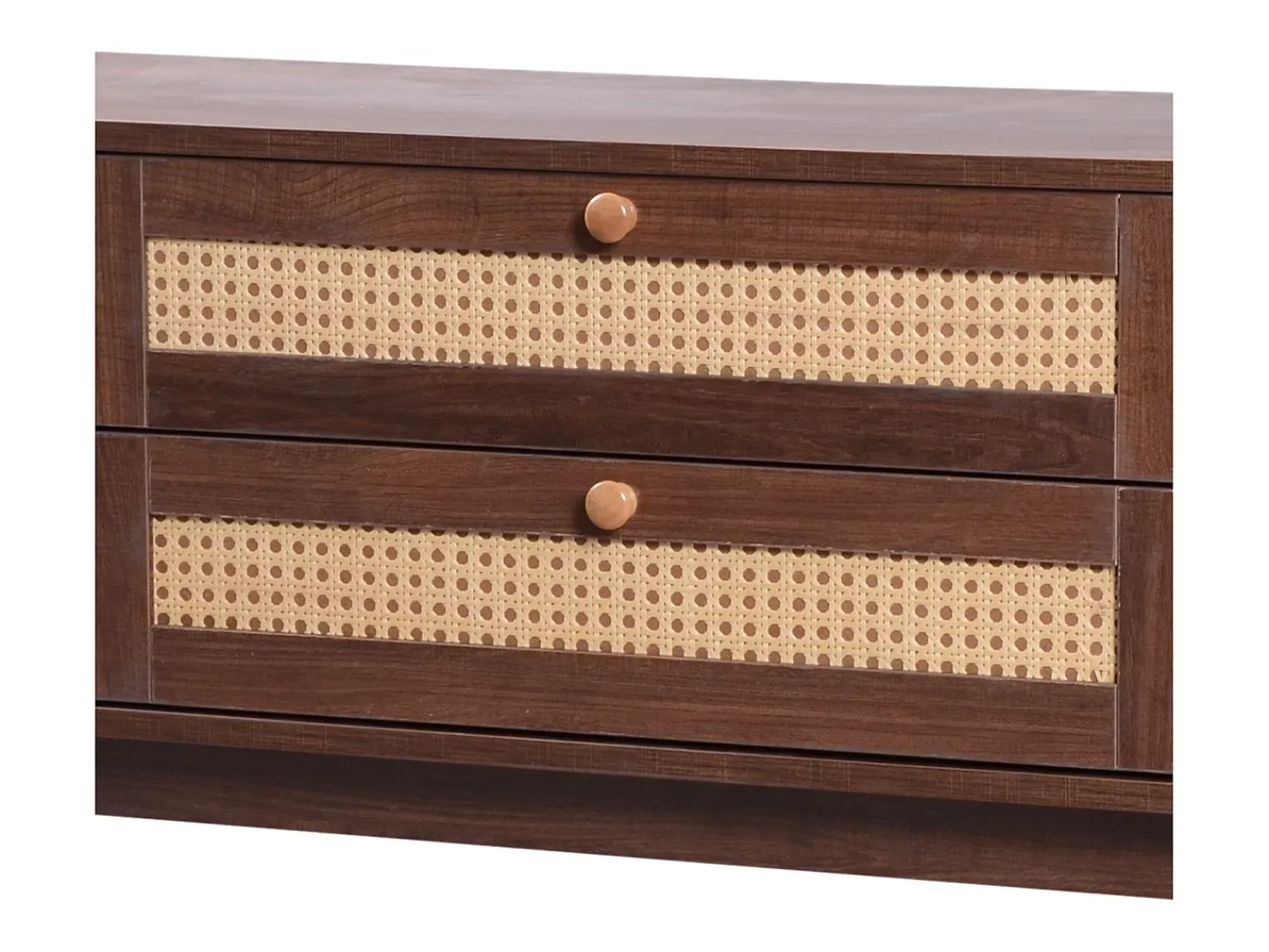 Móvel De Tv*Hauss Spole Móvel de TV com 2 portas de correr e 2 gavetas em rattan, folheado a madeira castanha Castanho