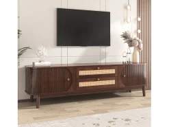 Móvel De Tv*Hauss Spole Móvel de TV com 2 portas de correr e 2 gavetas em rattan, folheado a madeira castanha Castanho
