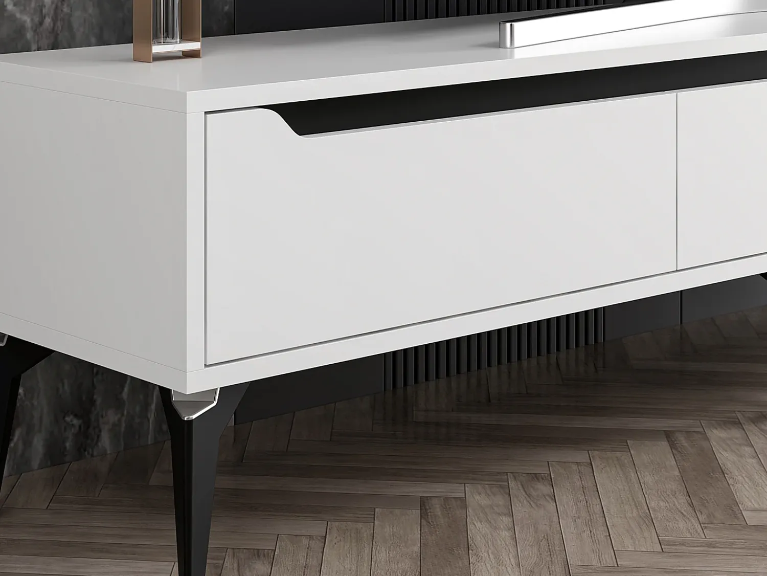Móvel De Tv*Vente-unique Móvel de TV com 3 portas de cor branca - MINALYA Branco