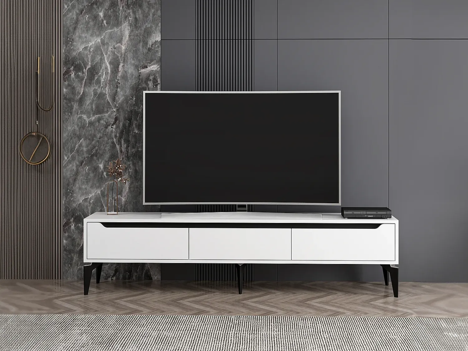 Móvel De Tv*Vente-unique Móvel de TV com 3 portas de cor branca - MINALYA Branco