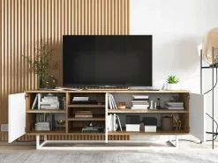Best Móvel de TV com 3 portas e 1 nicho - corpo carvalho wotan frentes mate - 150 cm, estrutura metálica Branco