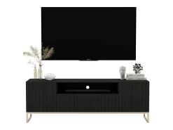 Móvel De Tv| Móvel de TV com 3 portas e nicho - Estrutura mate, frentes ranhuradas mate - 150 cm, estrutura metálica Preto
