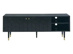 Móvel De Tv|Vente-unique Móvel de TV com 2 portas e 2 nichos folha de carvalho preto e dourado - PARIOMA Preto / Dourado