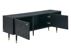Móvel De Tv|Vente-unique Móvel de TV com 2 portas e 2 nichos folha de carvalho preto e dourado - PARIOMA Preto / Dourado