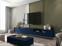 Móvel De Tv* Móvel de TV com 3 portas e nicho - Corpo -marinho mate, frentes frisadas -marinho mate - 150 cm Azul