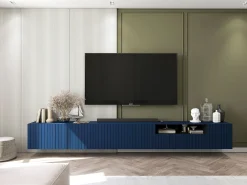 Móvel De Tv* Móvel de TV com 3 portas e nicho - Corpo -marinho mate, frentes frisadas -marinho mate - 150 cm Azul