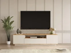 Vente-unique Móvel de TV com 3 portas e 1 nicho bege e natural - LOTULA^ Móvel De Tv