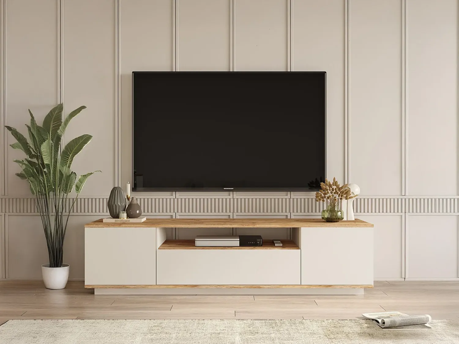 Vente-unique Móvel de TV com 3 portas e 1 nicho bege e natural - LOTULA^ Móvel De Tv