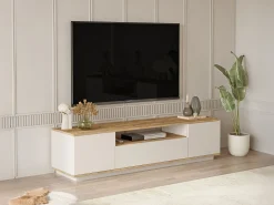 Vente-unique Móvel de TV com 3 portas e 1 nicho bege e natural - LOTULA^ Móvel De Tv