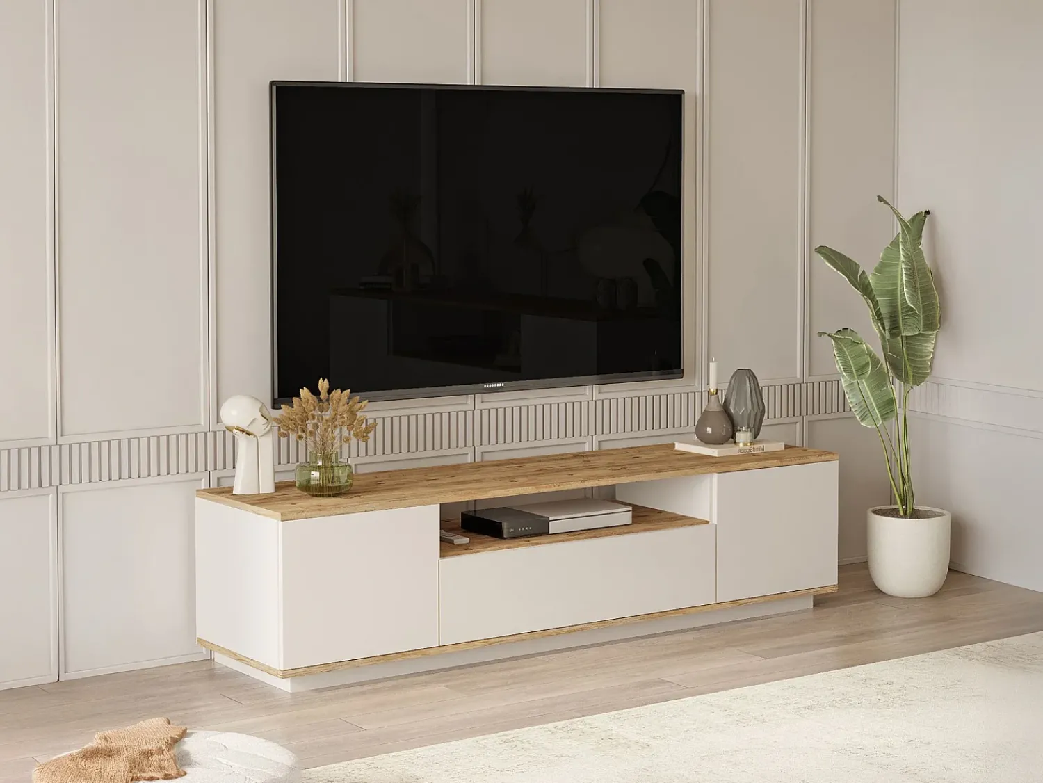 Vente-unique Móvel de TV com 3 portas e 1 nicho bege e natural - LOTULA^ Móvel De Tv