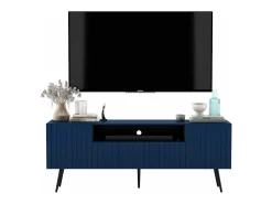 Móvel De Tv* Móvel de TV com 3 portas e nicho – Estrutura -marinho mate, frentes caneladas -marinho mate – 150 cm, pés pretos Azul