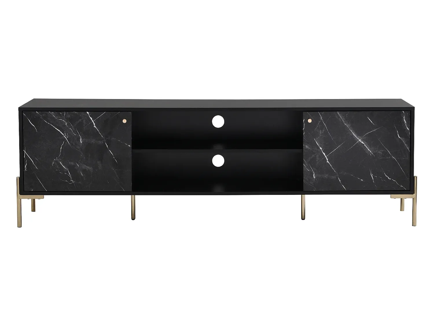 Móvel De Tv|Vente-unique Móvel de TV com 2 portas e 2 nichos MDF e metal efeito mármore e dourado - CIEMILA Preto