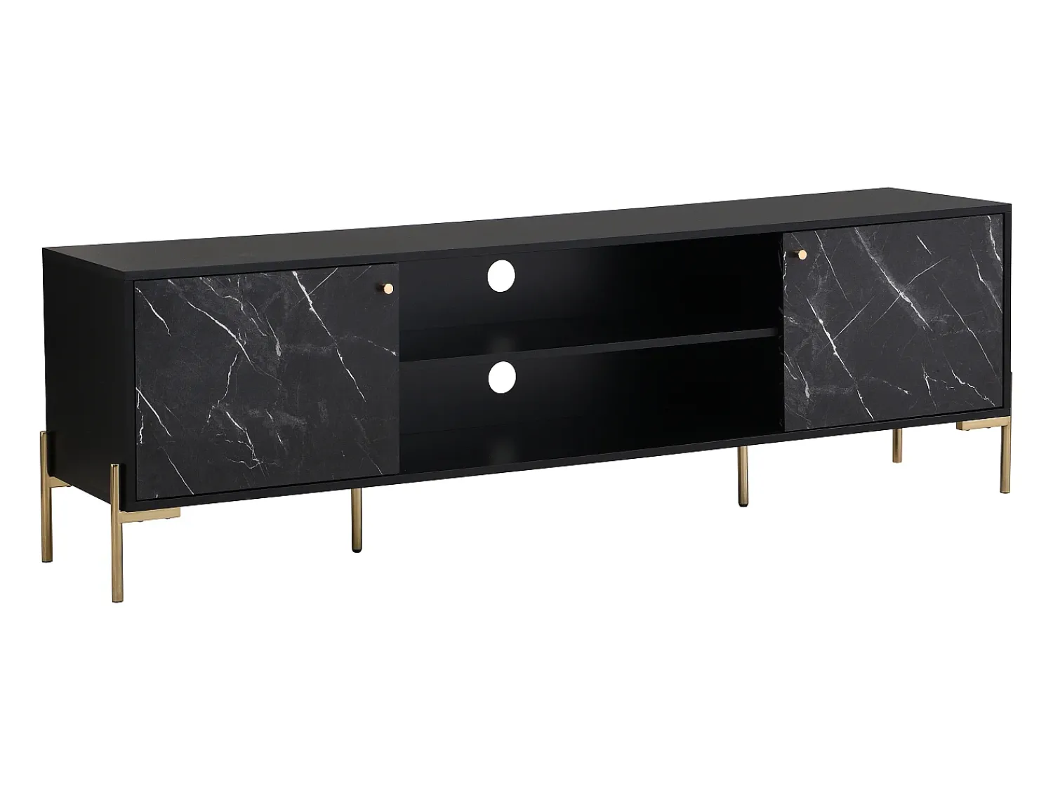 Móvel De Tv|Vente-unique Móvel de TV com 2 portas e 2 nichos MDF e metal efeito mármore e dourado - CIEMILA Preto
