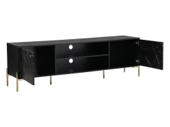 Móvel De Tv|Vente-unique Móvel de TV com 2 portas e 2 nichos MDF e metal efeito mármore e dourado - CIEMILA Preto
