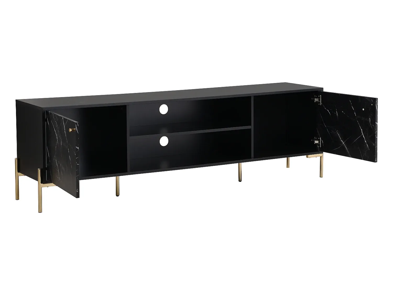 Móvel De Tv|Vente-unique Móvel de TV com 2 portas e 2 nichos MDF e metal efeito mármore e dourado - CIEMILA Preto