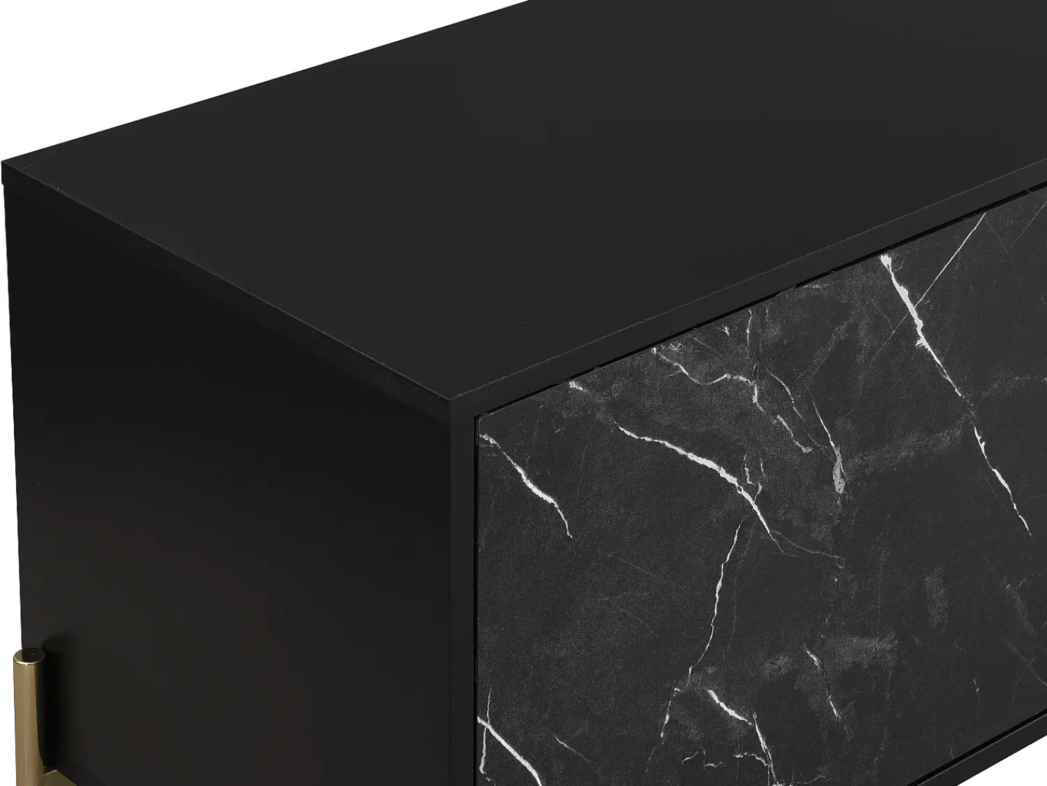 Móvel De Tv|Vente-unique Móvel de TV com 2 portas e 2 nichos MDF e metal efeito mármore e dourado - CIEMILA Preto