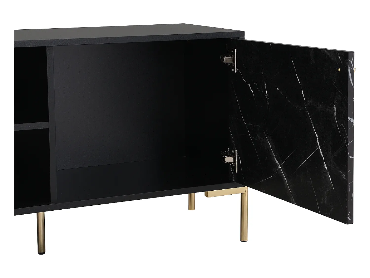 Móvel De Tv|Vente-unique Móvel de TV com 2 portas e 2 nichos MDF e metal efeito mármore e dourado - CIEMILA Preto