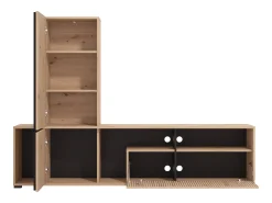 Vente-unique Móvel de TV com 3 portas e 3 nichos natural claro e preto - BELUTZY^ Móvel De Tv