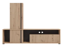 Vente-unique Móvel de TV com 3 portas e 3 nichos natural claro e preto - BELUTZY^ Móvel De Tv