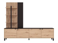 Vente-unique Móvel de TV com 4 portas e 3 prateleiras - Natural e Preto - NUJA^ Móvel De Tv