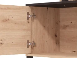 Vente-unique Móvel de TV com 4 portas e 3 prateleiras - Natural e Preto - NUJA^ Móvel De Tv