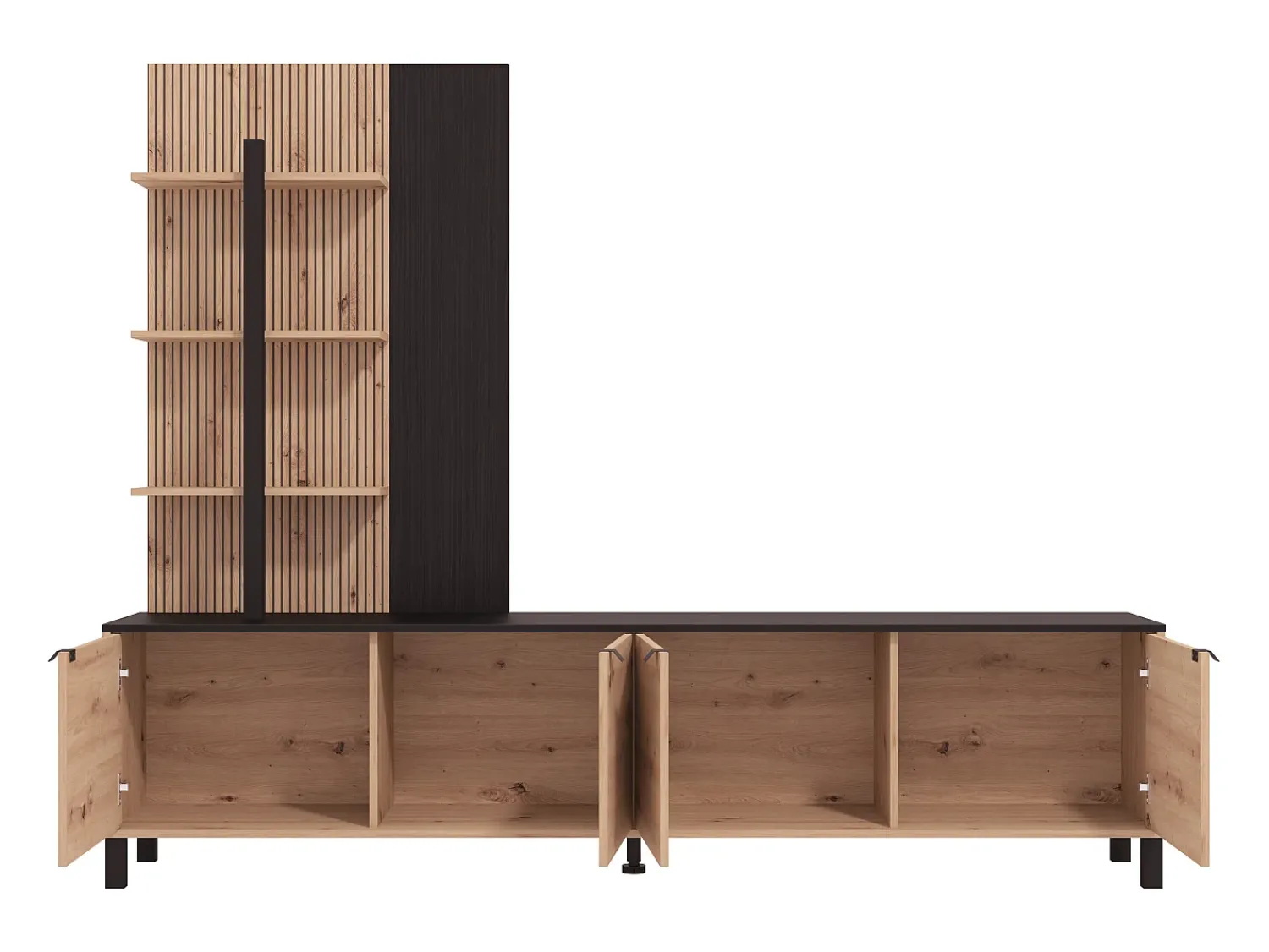 Vente-unique Móvel de TV com 4 portas e 3 prateleiras - Natural e Preto - NUJA^ Móvel De Tv