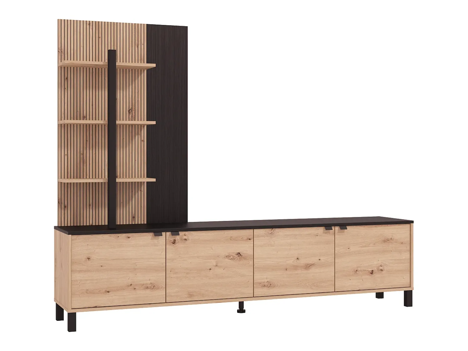 Vente-unique Móvel de TV com 4 portas e 3 prateleiras - Natural e Preto - NUJA^ Móvel De Tv