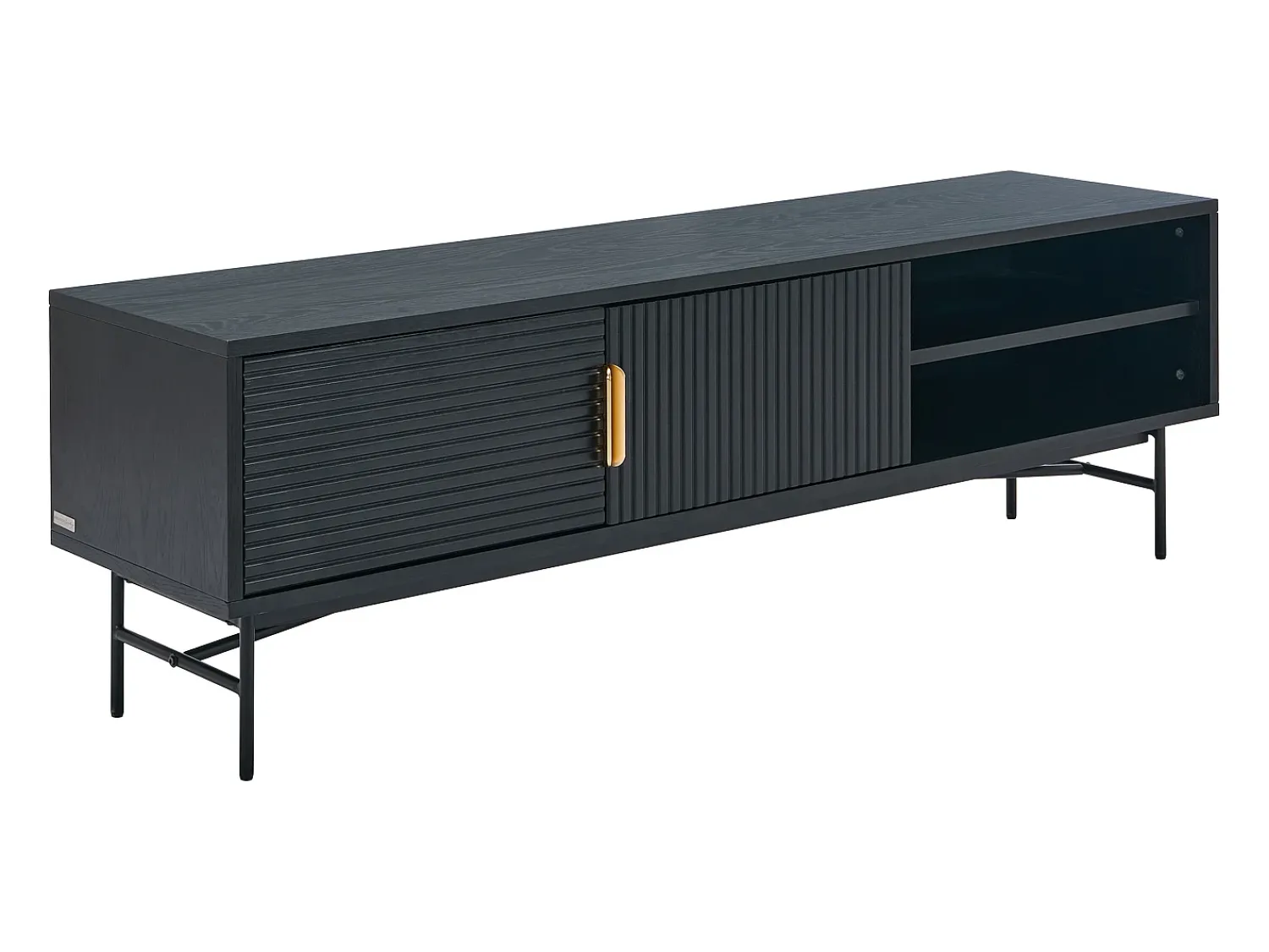 Vente-unique Móvel de TV com 2 portas e 2 nichos folha de carvalho e metal preto e dourado - SIRIOLA^ Móvel De Tv