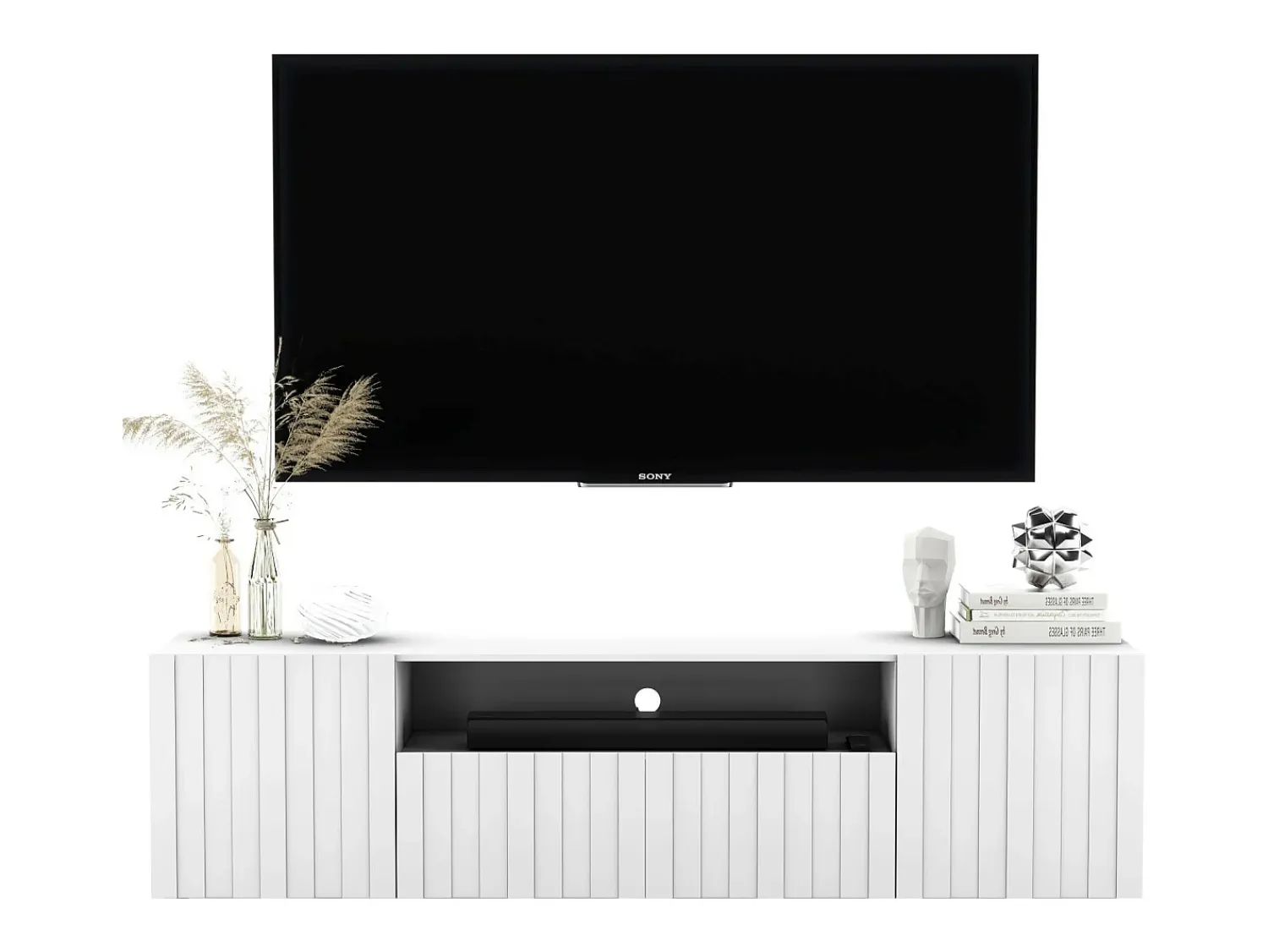 Móvel de TV com 3 portas e nicho - Corpo mate, frentes frisadas mate - 150 cm^ Móvel De Tv