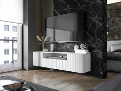 Móvel de TV com 3 portas e nicho - Corpo mate, frentes frisadas mate - 150 cm^ Móvel De Tv