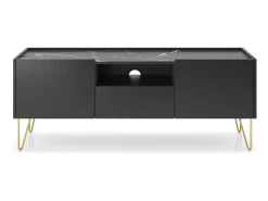 Móvel de TV com 2 portas e 1 gaveta e tampo com efeito mármore, 144x55 cm^ Móvel De Tv