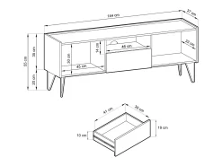 Móvel de TV com 2 portas e 1 gaveta e tampo com efeito mármore, 144x55 cm^ Móvel De Tv