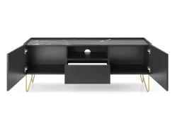 Móvel de TV com 2 portas e 1 gaveta e tampo com efeito mármore, 144x55 cm^ Móvel De Tv