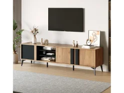 Móvel De Tv|Merax Móvel de TV com 3 portas e 3 nichos abertos - 180 x 40 x 50 cm - Aglomerado - Marrom e Preto