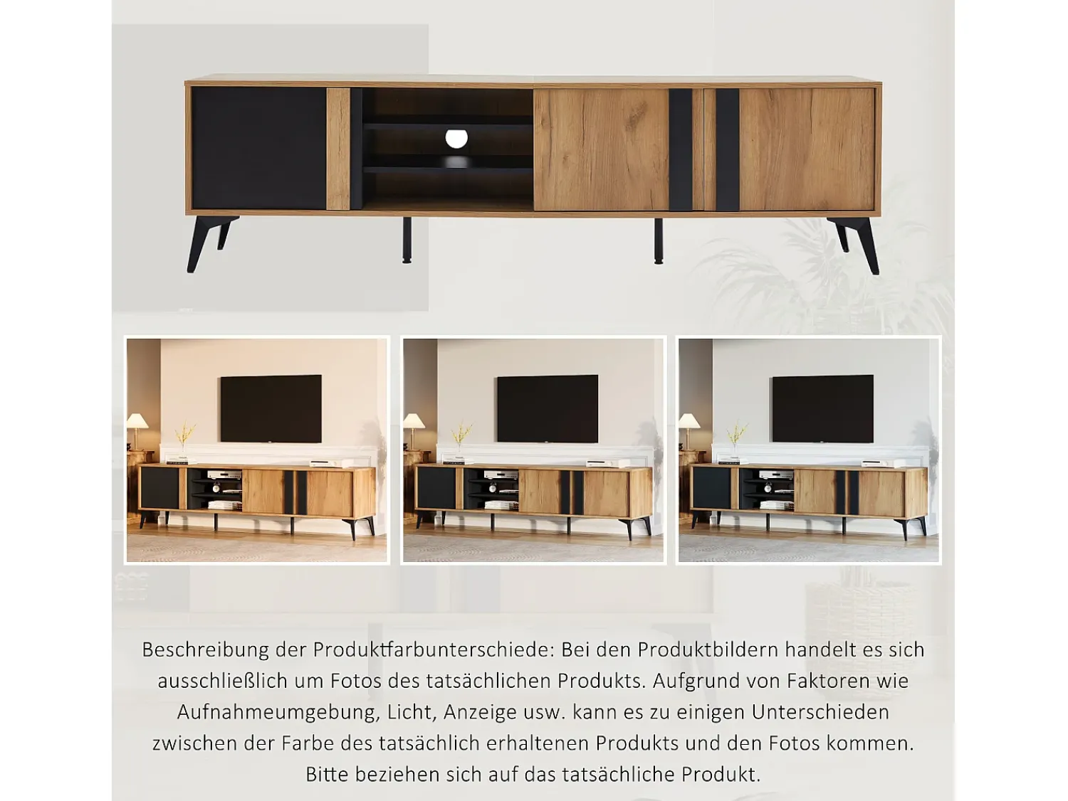 Móvel De Tv|Merax Móvel de TV com 3 portas e 3 nichos abertos - 180 x 40 x 50 cm - Aglomerado - Marrom e Preto