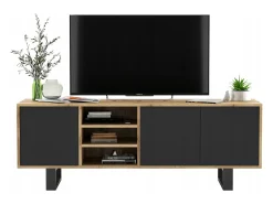 Móvel de TV com 3 portas e 1 nicho – estrutura em carvalho Wotan, frentes mate – 150 cm, pés de metal^ Móvel De Tv