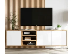Móvel de TV com 3 portas e 1 nicho - estrutura carvalho wotan frentes fosco - 150 cm^ Móvel De Tv
